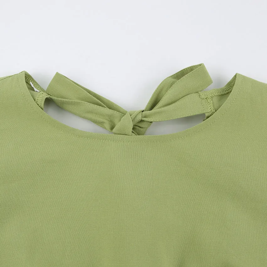 Lantern Bubbles Sleeve Ruffles Hem Backless Party Mini Dresses