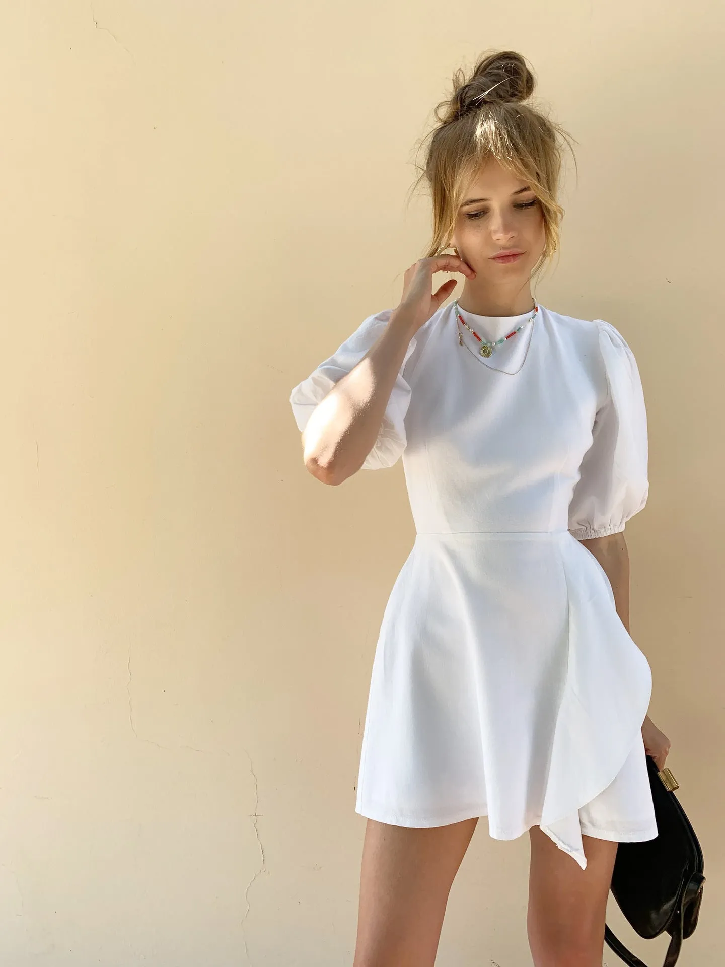 Lantern Bubbles Sleeve Ruffles Hem Backless Party Mini Dresses