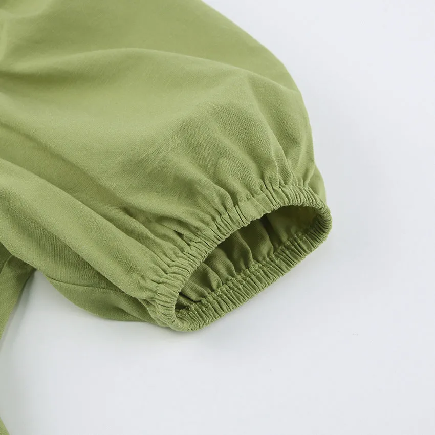 Lantern Bubbles Sleeve Ruffles Hem Backless Party Mini Dresses