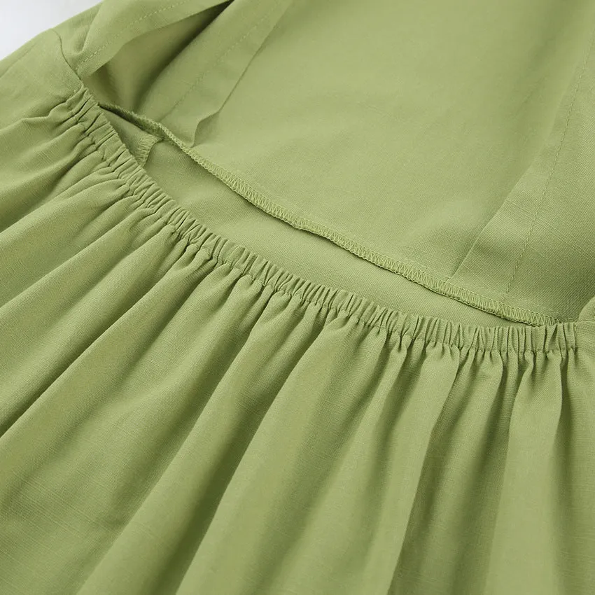 Lantern Bubbles Sleeve Ruffles Hem Backless Party Mini Dresses