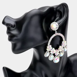Large AB Crystal Teardrop Open Chandelier Pageant Earrings | Prom Earrings | 508863