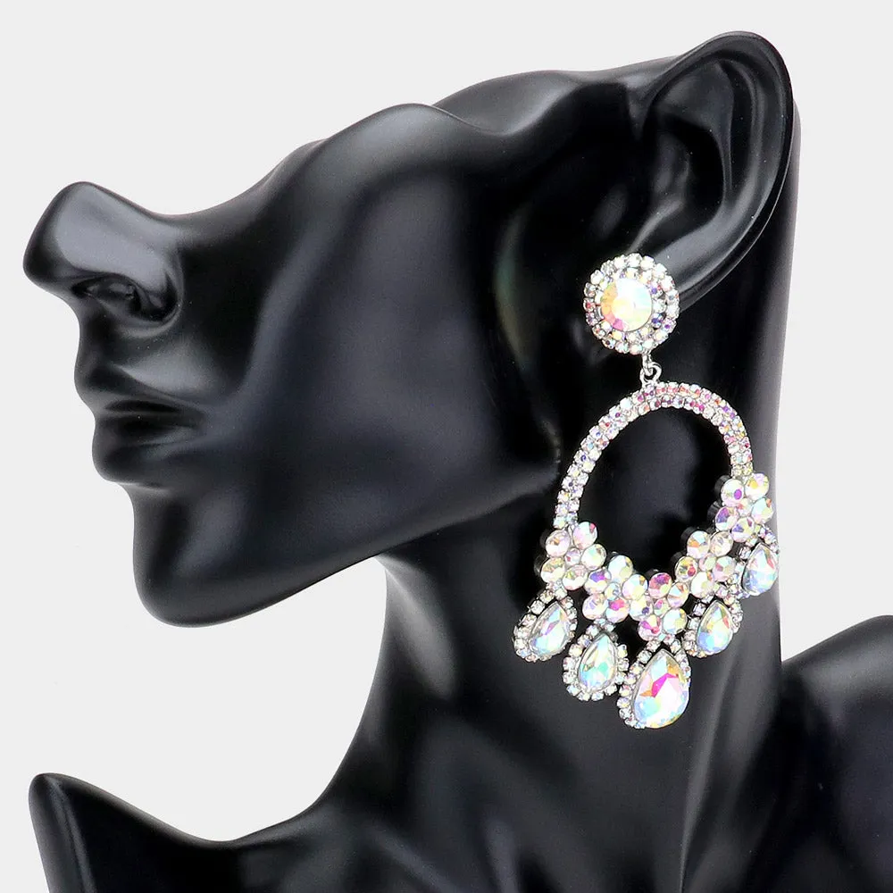 Large AB Crystal Teardrop Open Chandelier Pageant Earrings | Prom Earrings | 508863