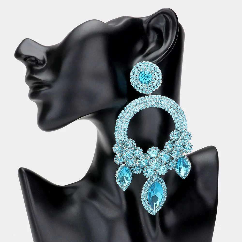 Large Long Elegant Aqua Chandelier Pageant Prom Earrings | 514777
