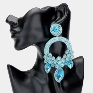 Large Long Elegant Aqua Chandelier Pageant Prom Earrings | 514777