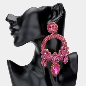 Large Long Elegant Fuchsia Chandelier Pageant Prom Earrings | 514775
