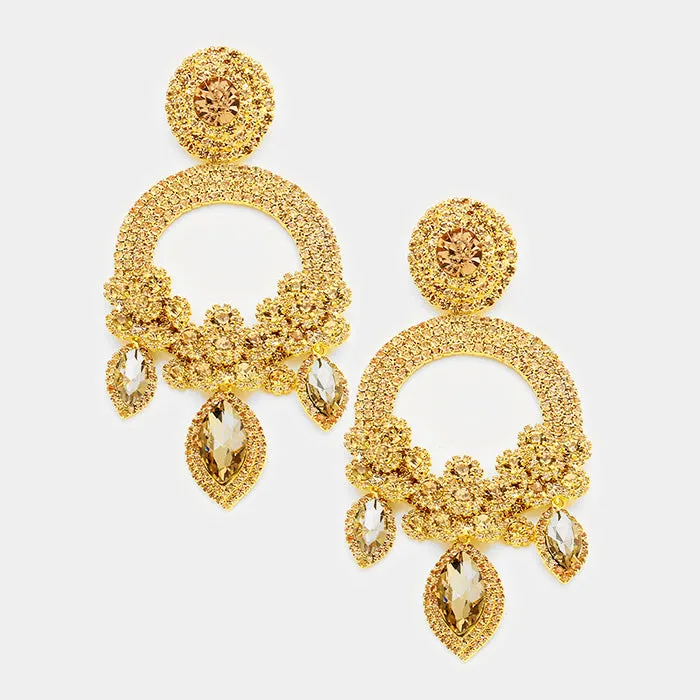 Large Long Elegant Gold Chandelier Pageant Prom Earrings | 364526