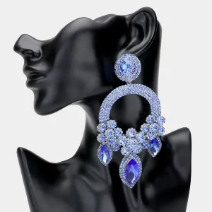 Large Long Elegant Light Blue Chandelier Pageant Prom Earrings | 514778