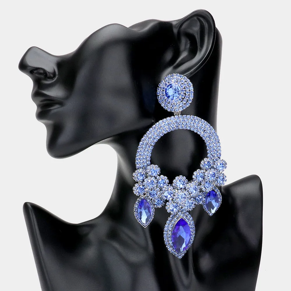 Large Long Elegant Light Blue Chandelier Pageant Prom Earrings | 514778
