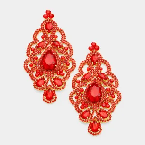 Large Red Crystal and Rhinestone Chandelier Earrings | 361515