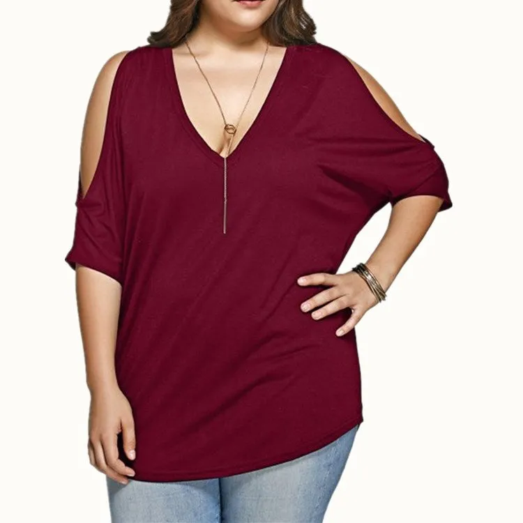 Large Size Off-the-shoulder Short-sleeved Bat Shirt