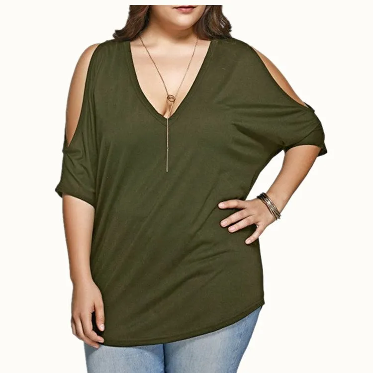 Large Size Off-the-shoulder Short-sleeved Bat Shirt