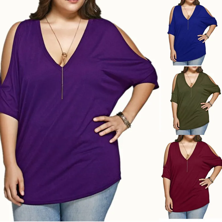 Large Size Off-the-shoulder Short-sleeved Bat Shirt