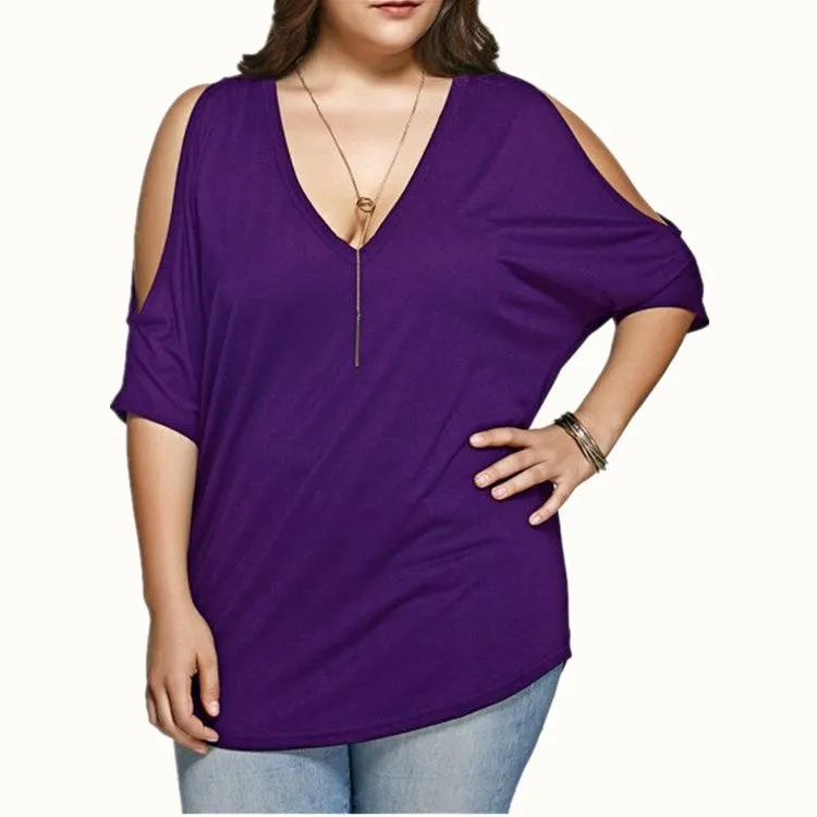 Large Size Off-the-shoulder Short-sleeved Bat Shirt