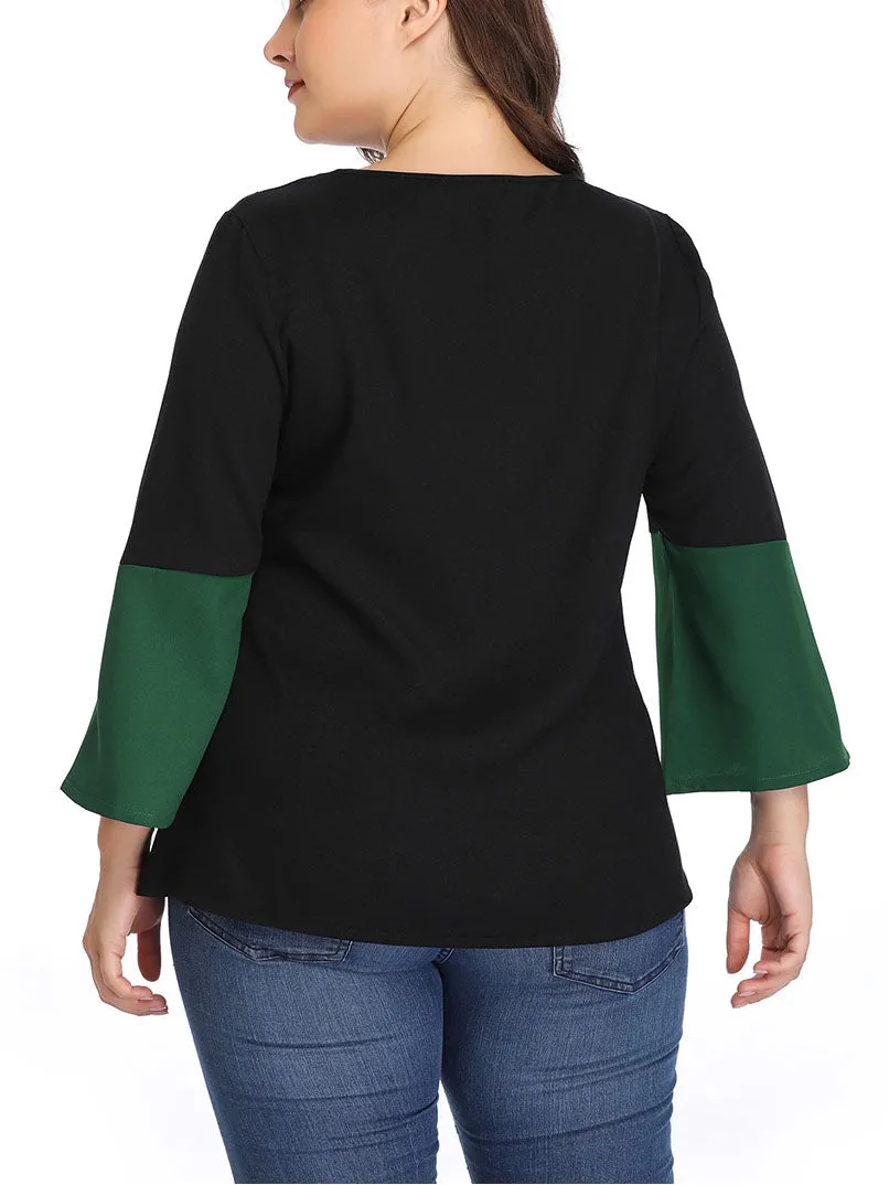 Large Size Women's Stitching Contrast Color Matching Shirt