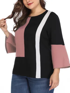 Large Size Women's Stitching Contrast Color Matching Shirt