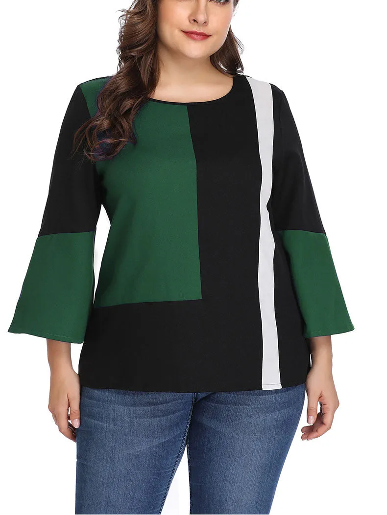 Large Size Women's Stitching Contrast Color Matching Shirt