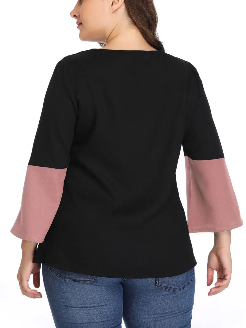 Large Size Women's Stitching Contrast Color Matching Shirt