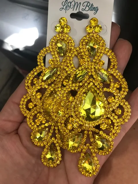 Large Yellow Crystal and Rhinestone Chandelier Earrings | 455358