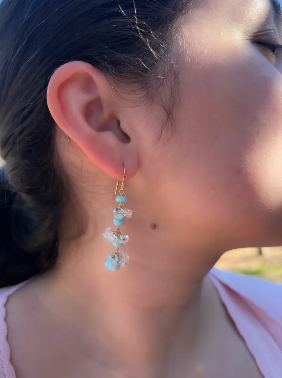 Larimar and Herkimer Diamond Dangle Earrings