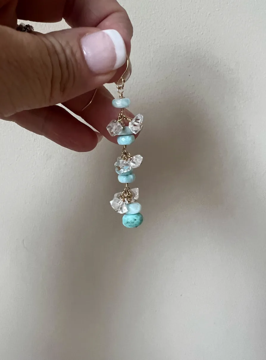 Larimar and Herkimer Diamond Dangle Earrings