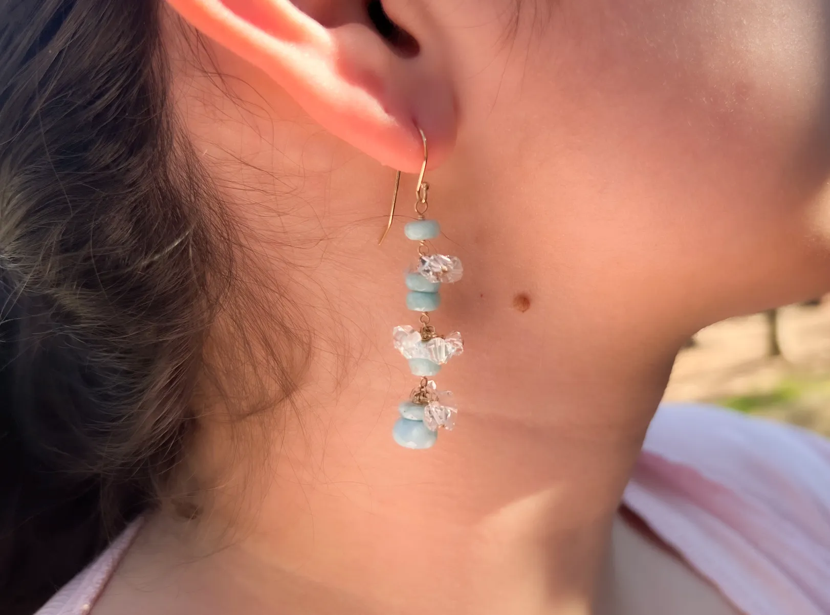 Larimar and Herkimer Diamond Dangle Earrings