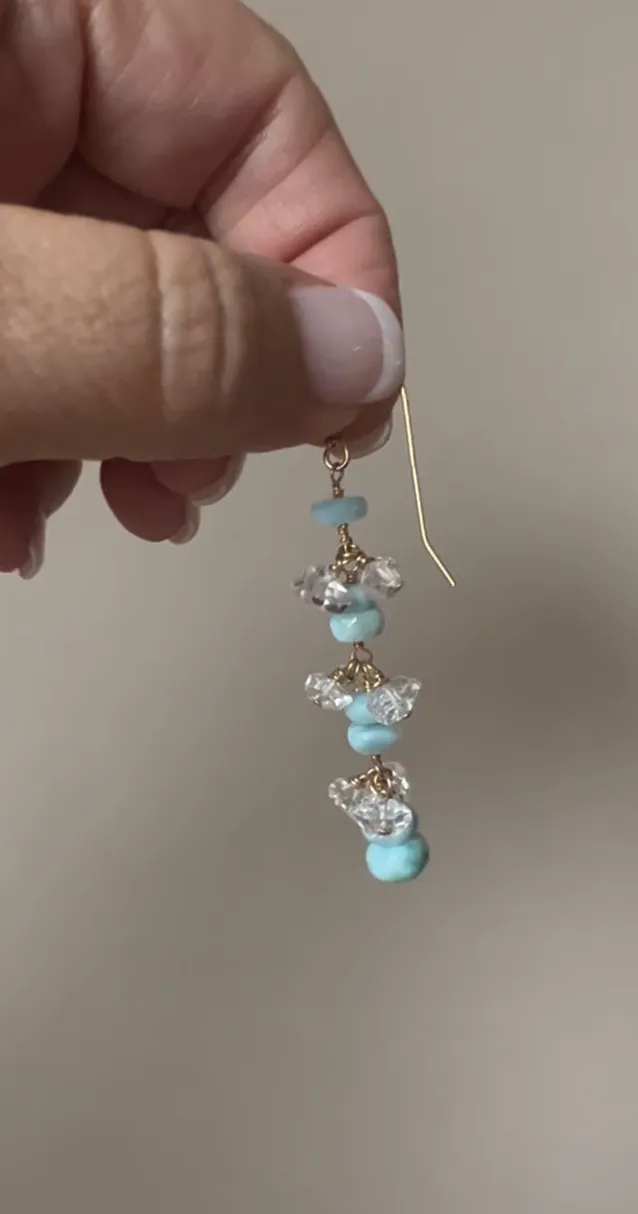 Larimar and Herkimer Diamond Dangle Earrings