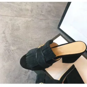 leather Fish mouth toe heels Luxury  women gg shoes retro fashion tassels high heels footwear women pumps