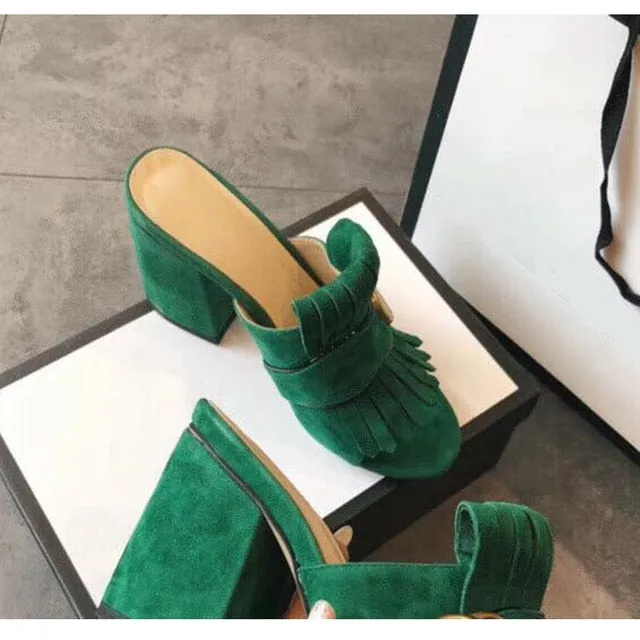 leather Fish mouth toe heels Luxury  women gg shoes retro fashion tassels high heels footwear women pumps
