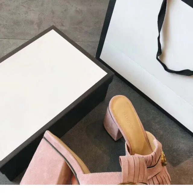leather Fish mouth toe heels Luxury  women gg shoes retro fashion tassels high heels footwear women pumps