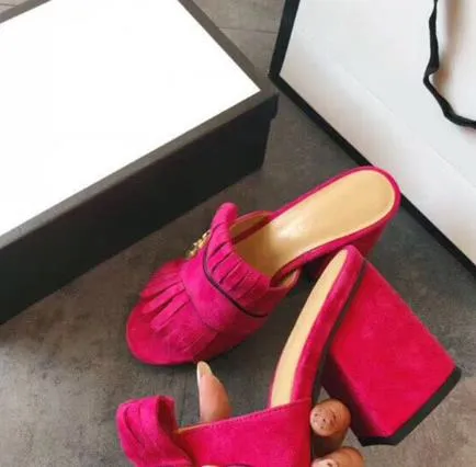 leather Fish mouth toe heels Luxury  women gg shoes retro fashion tassels high heels footwear women pumps