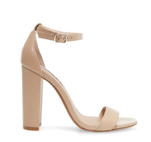Leather Strapped Open Toe Ankle Strap Block Heels