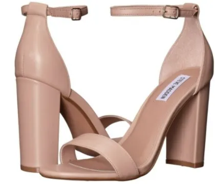 Leather Strapped Open Toe Ankle Strap Block Heels