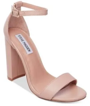 Leather Strapped Open Toe Ankle Strap Block Heels