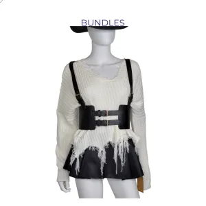 Leather Vintage Style Suspender Belt,  Women's Peplum Corset Skirt belt and Distressed Knit Sweater Bundles