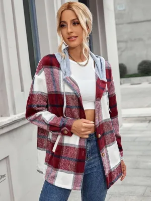 Leisure Women Plaid Hoodies Long Sleeves Shirts