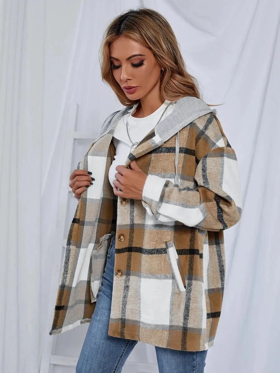 Leisure Women Plaid Hoodies Long Sleeves Shirts