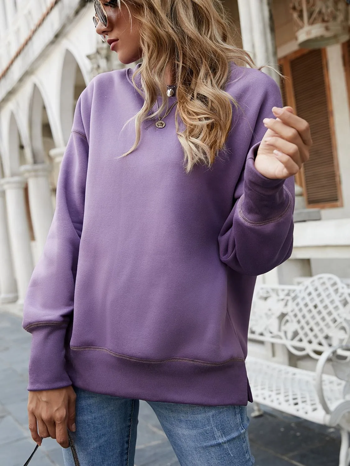 Lena Dropped Shoulder Slit Sweatshirt