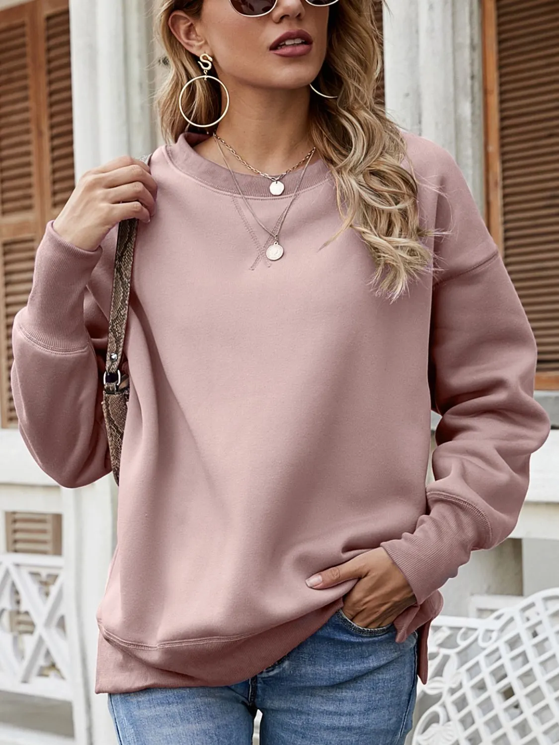 Lena Dropped Shoulder Slit Sweatshirt