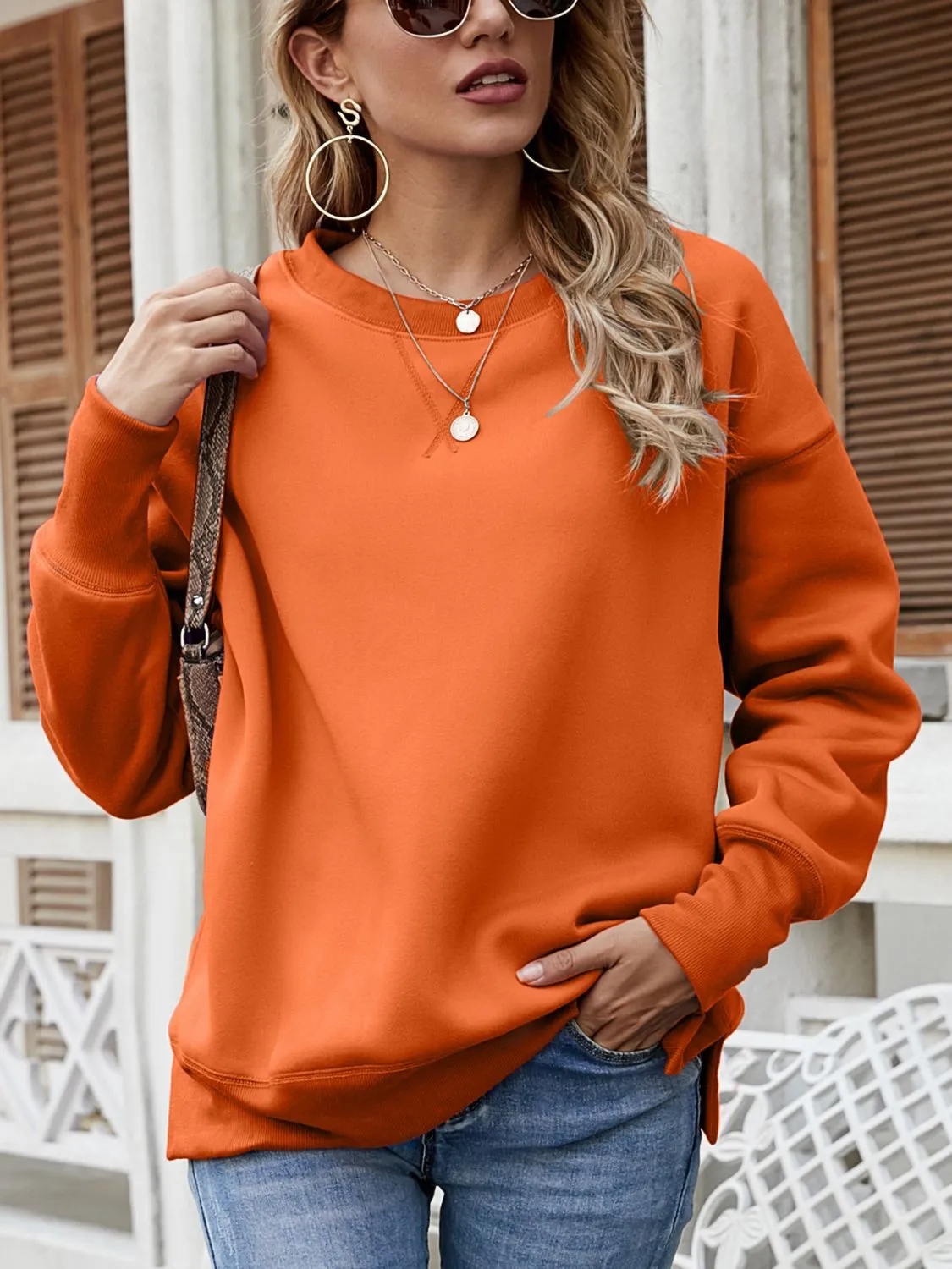 Lena Dropped Shoulder Slit Sweatshirt