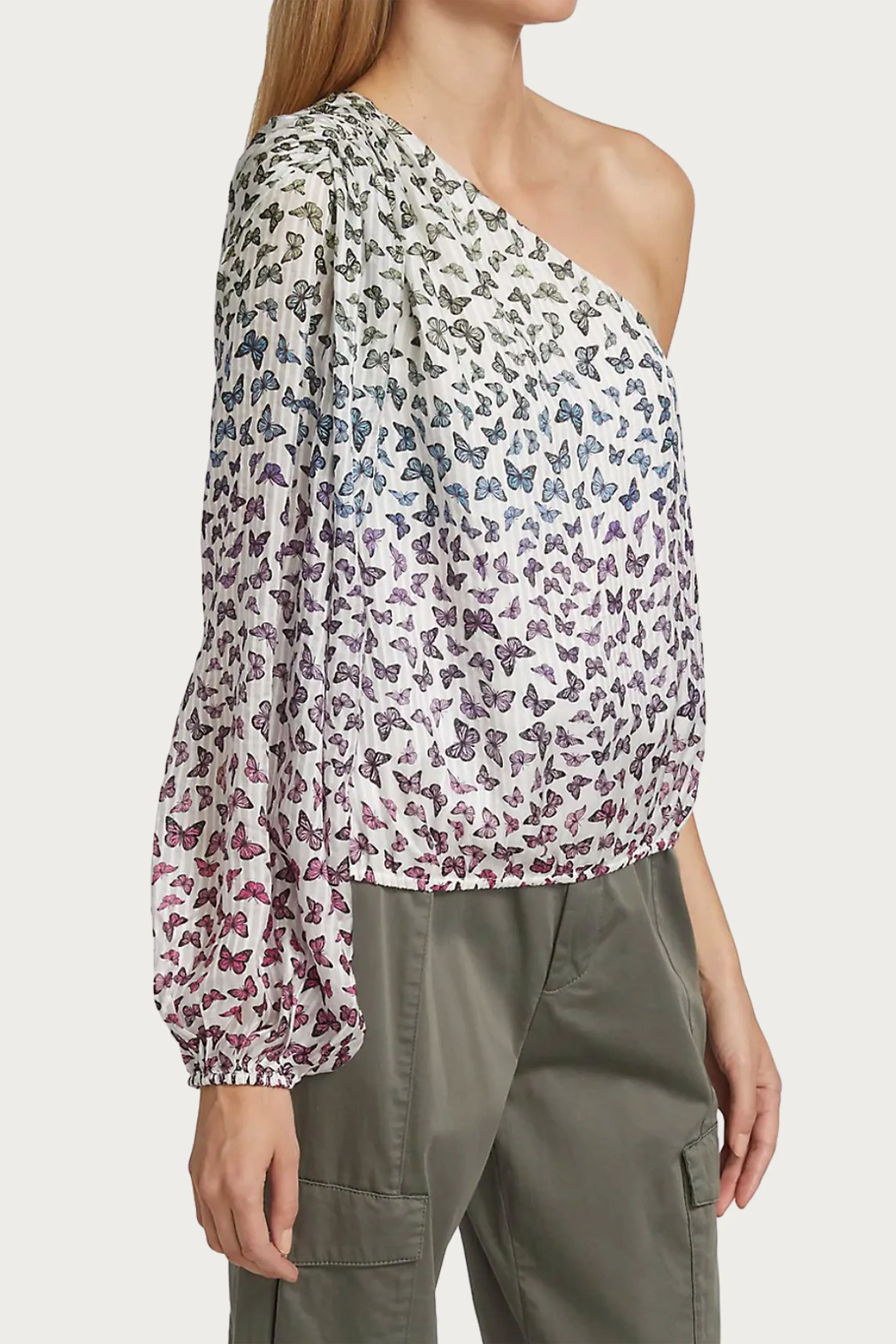 LENORE RAINBOW BUTTERFLY ONE-SHOULDER TOP