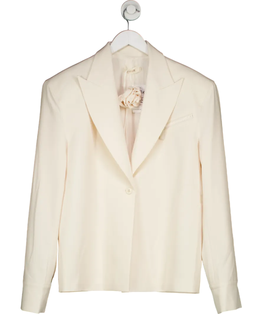 Leo Lin Cream Jovanna Blazer With 3d Rose Necktie UK S