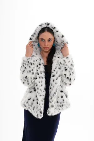 Leopard Hooded Faux Fur Coat – White