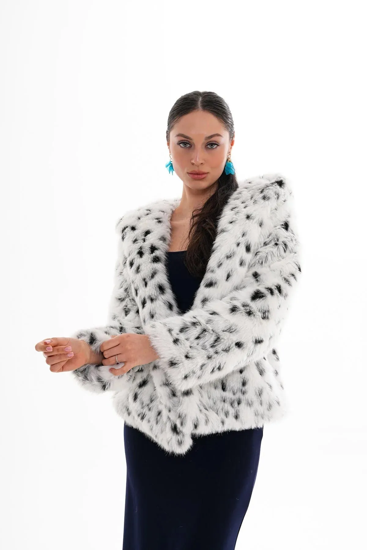 Leopard Hooded Faux Fur Coat – White