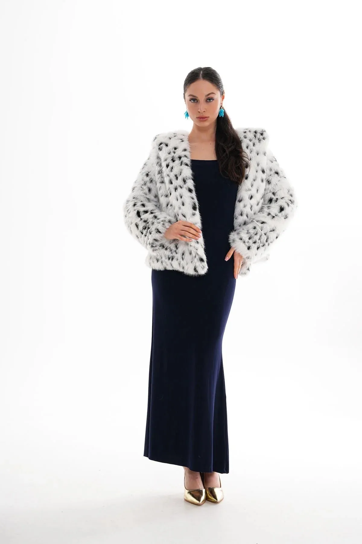 Leopard Hooded Faux Fur Coat – White