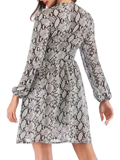 Leopard Print Long Sleeve Chiffon Dress