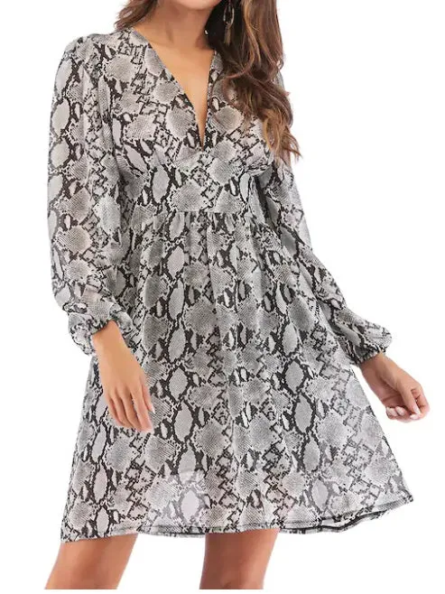 Leopard Print Long Sleeve Chiffon Dress