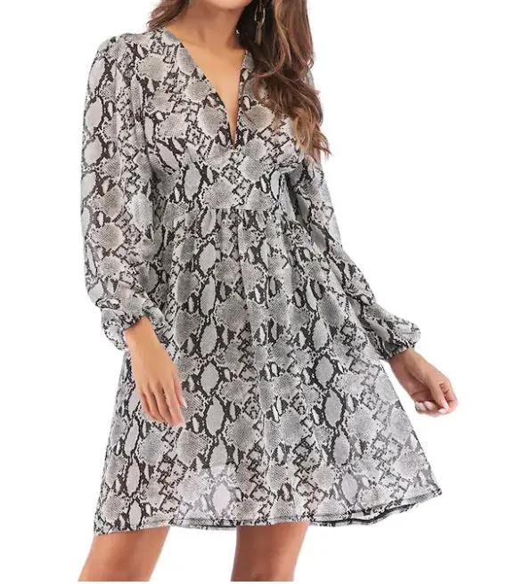 Leopard Print Long Sleeve Chiffon Dress