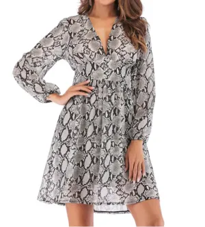 Leopard Print Long Sleeve Chiffon Dress