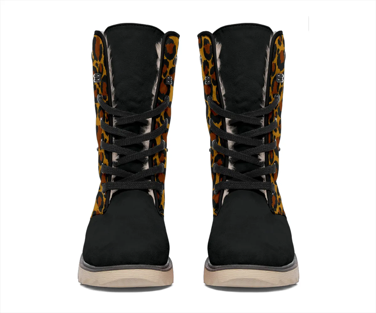 Leopard Print Snow Boots With Faux Fur Lining