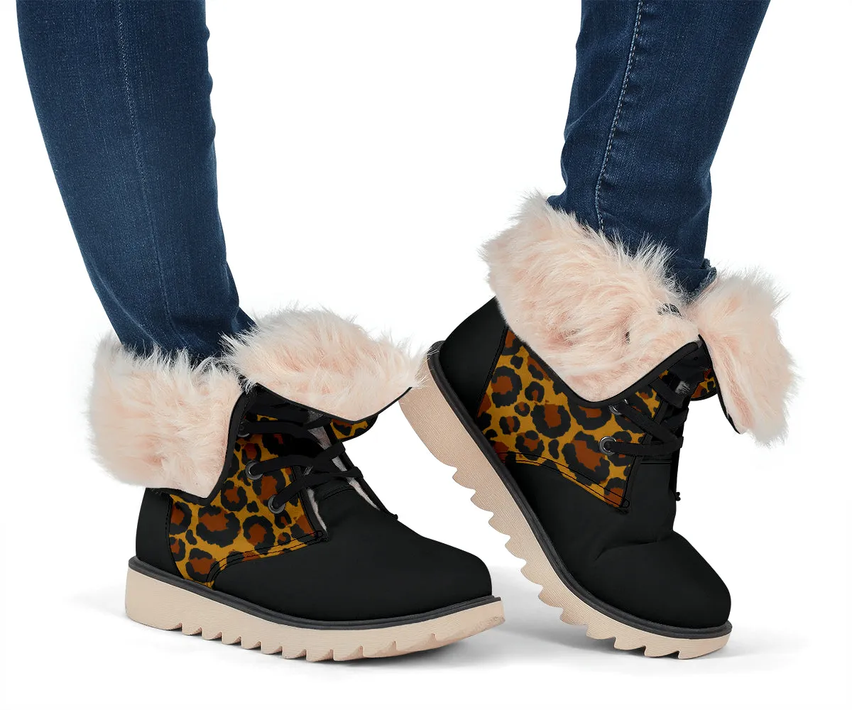 Leopard Print Snow Boots With Faux Fur Lining